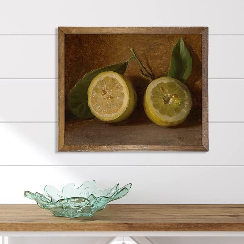 Vintage Lemon Decor - Yellow Lemon Kitchen Decor - Fruit Painting for Farmhouse Dining Pantry - L... | Amazon (US)