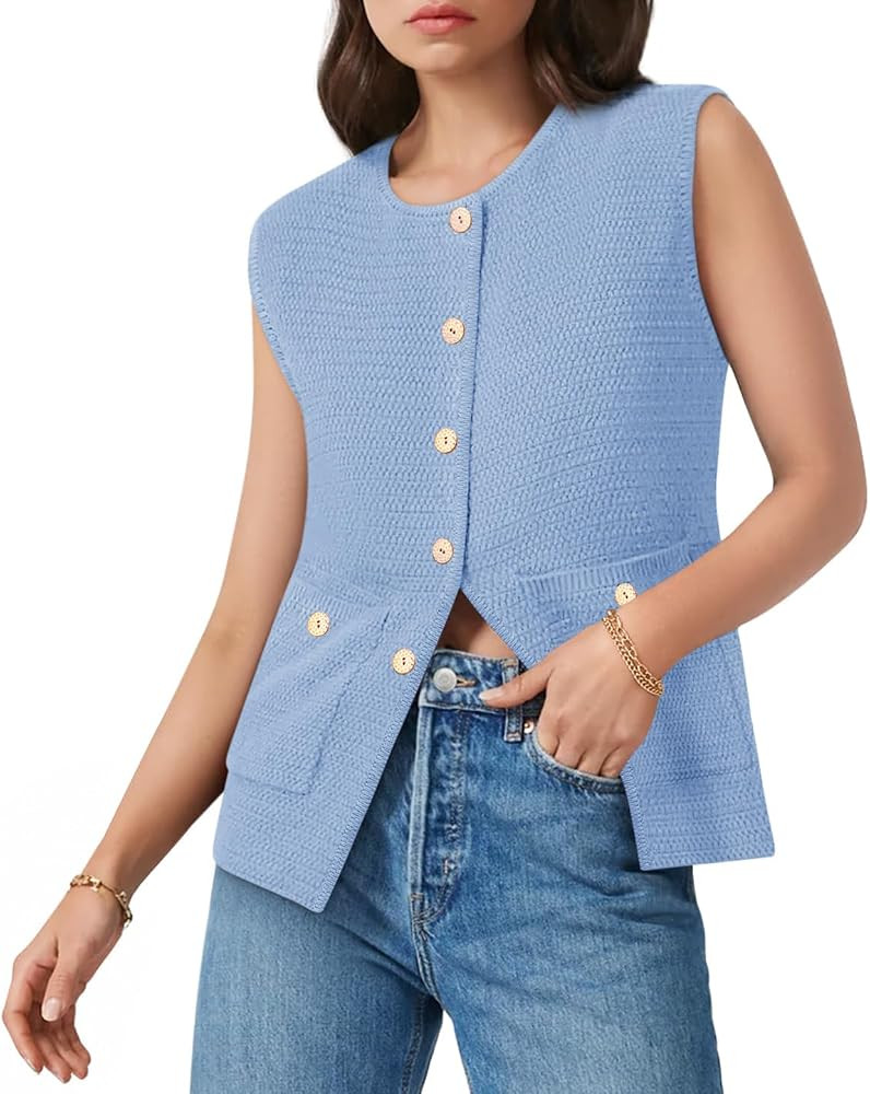 Yousify Womens Sweater Vest Sleeveless Button Down Round Neck Knitted Tank Tops Casual Cardigan w... | Amazon (US)