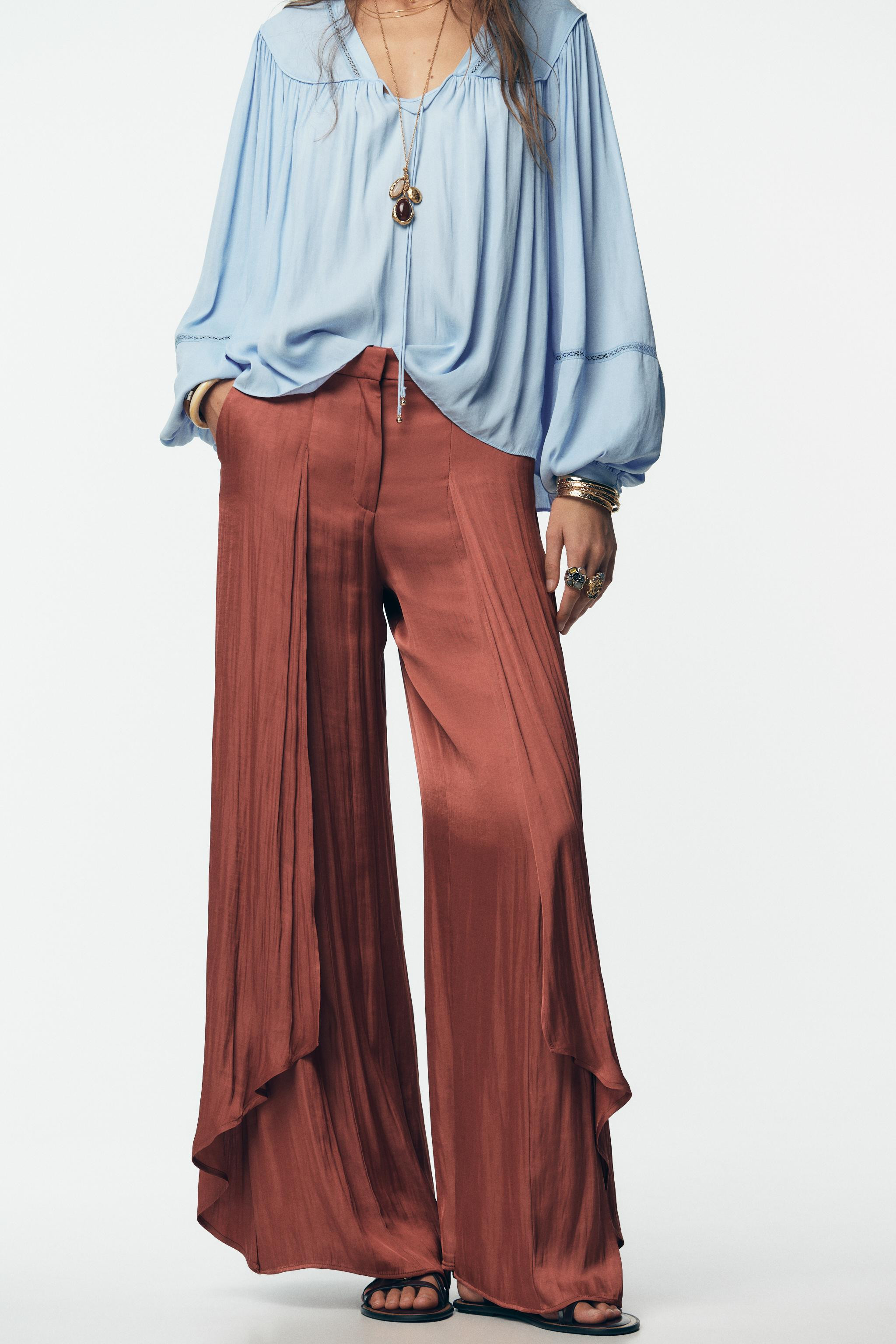 FLOWY WIDE LEG PANTS WITH RUFFLES | Zara US