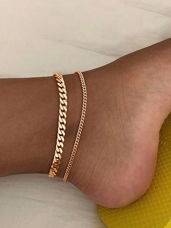 2pcs Metal Double Layered Uniquely Designed Ins Style Simple Commuter Daily Wear Anklet For Women | SHEIN