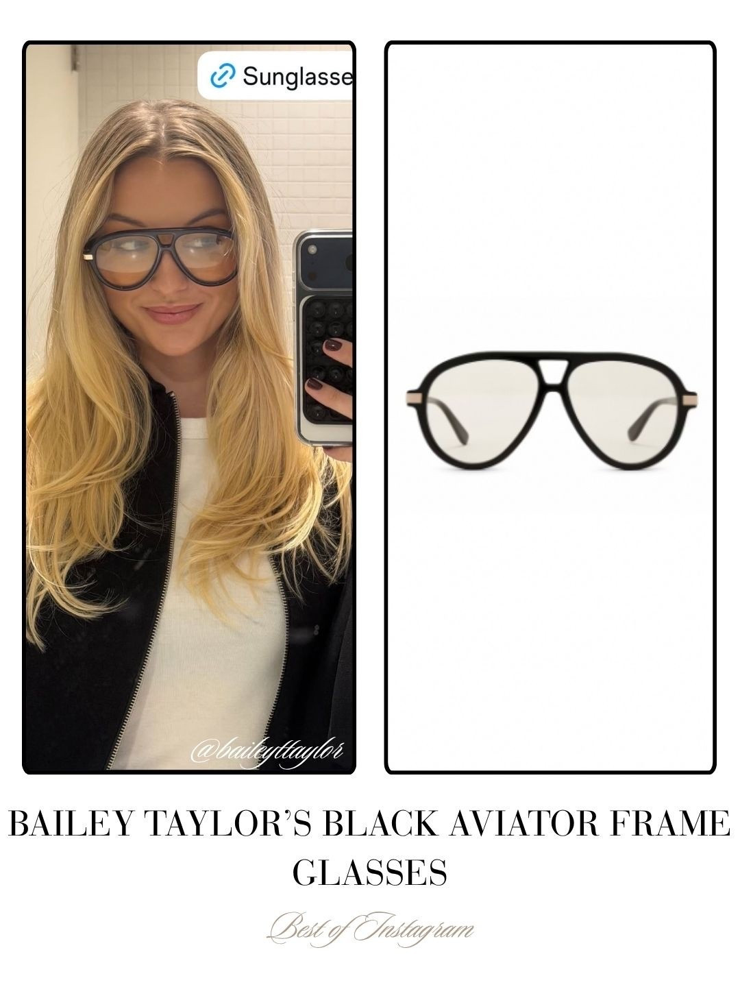 Bailey Taylor’s Black Aviator Frame Glasses 📸 = @baileyttaylor