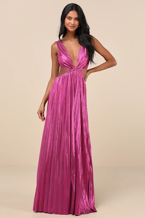 Shining Luxury Magenta Metallic Lurex Cutout Maxi Dress | Lulus