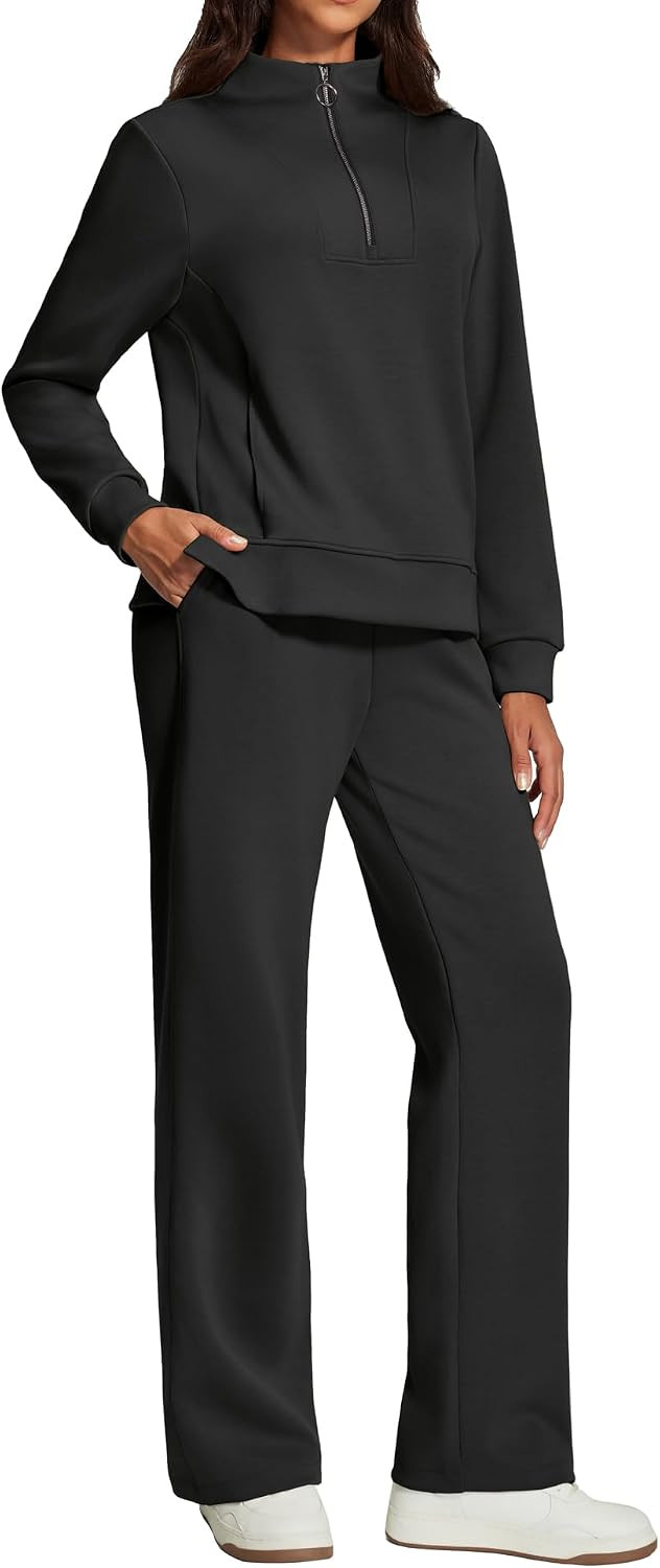 IUGA Sweatsuits Women 2 Piece Outfit Half Zip Sweatshirt with Wide Leg Sweatpant 2 Piece Sweat Sets Lounge Set Tracksuit | Amazon (US)