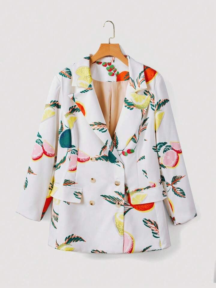 Plus Graphic Print Double Breasted Blazer | SHEIN