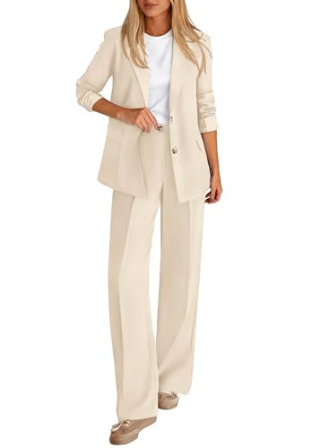 KIRUNDO Womens Suits 2 Piece Set Business Casual Blazer Jacket Wide Leg Dress Pants Suits Professional Work Office Outfits(Beige, Small) | Amazon (US)