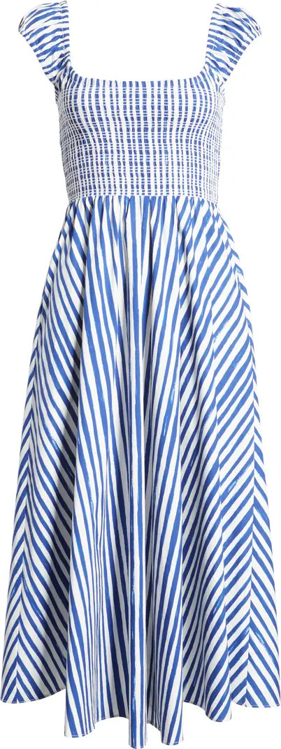 Vivian Stripe Smocked Bodice Cotton A-Line Dress | Nordstrom