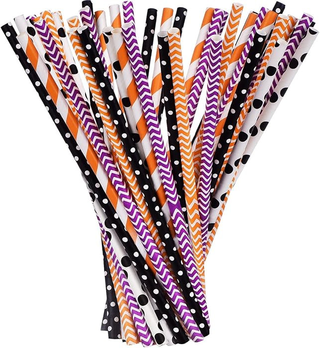 Shappy 125 Pieces Halloween Paper Straws Bulk, Disposable Decorative Drinking Straws with Dots/st... | Amazon (US)
