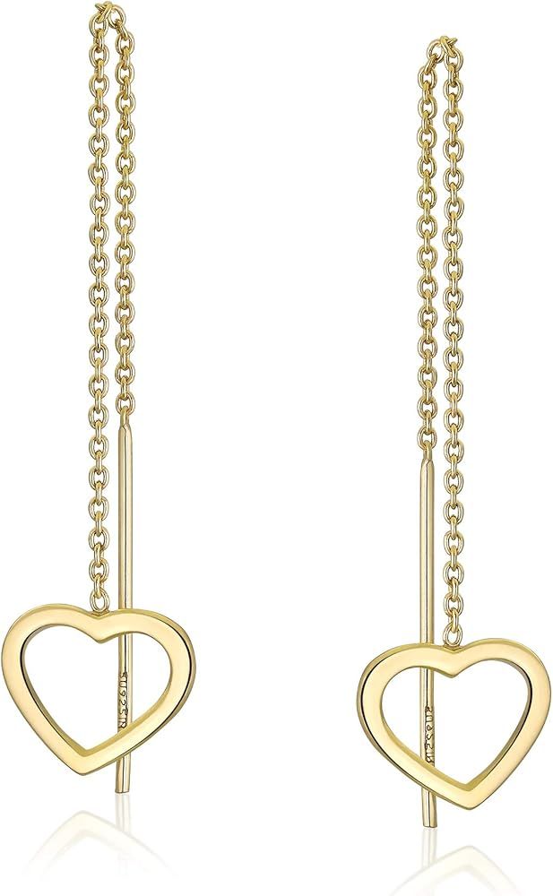 Sterling Silver Open Heart Threader Drop Earrings | Amazon (US)