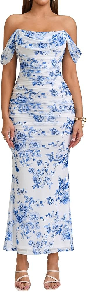 KUTUMAI Women Off Shoulder Maxi Long Corset Formal Wedding Guest Dress | Amazon (US)
