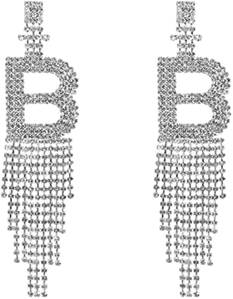 Initial Rhinestone Earrings Sparkle Alphabet Dangle Drop Earring Clear Crystal Tassel Exaggerated... | Amazon (US)