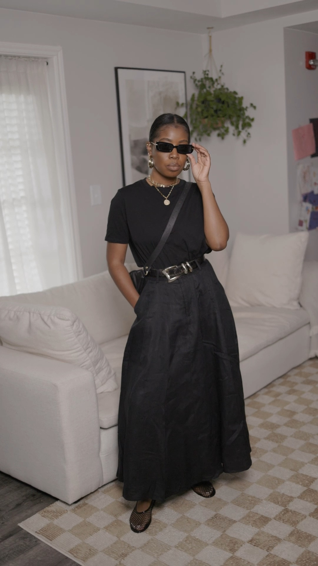 Black midi skirt with tshirt and mesh ballet flats 

#LTKFindsUnder100 #LTKVideo #LTKStyleTip