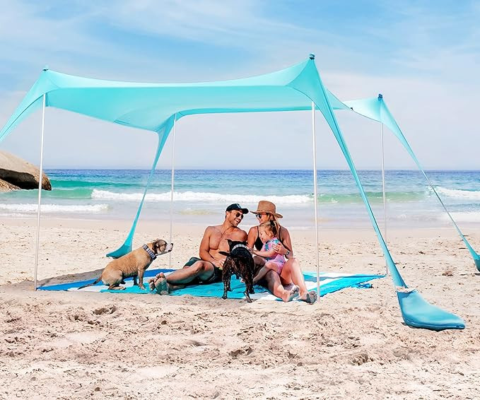 SUN NINJA Pop Up Beach Tent Sun Shelter UPF50+ with Sand Shovel, Ground Pegs,and Stability Poles,... | Amazon (US)