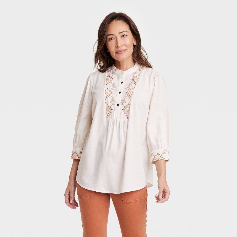 Women's Bishop 3/4 Sleeve Embroidered Blouse - Knox Rose™ | Target