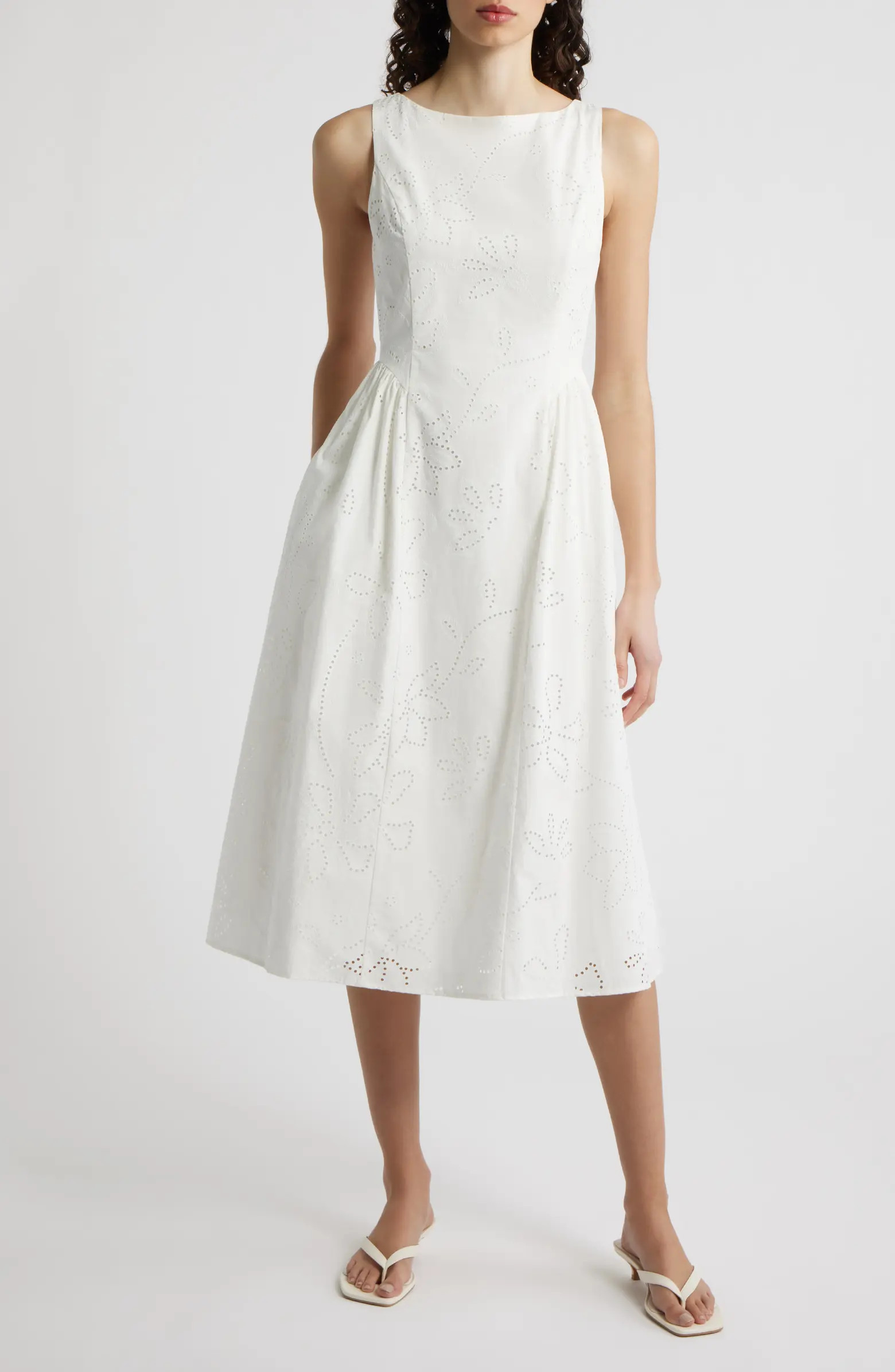 Eyelet Sleeveless Fit & Flare Midi Dress | Nordstrom