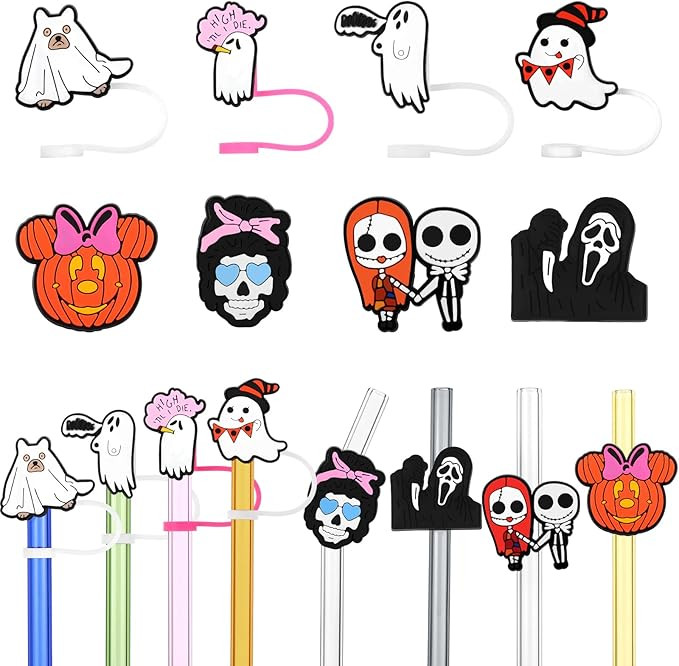 8Pcs Halloween Silicone Straw Tips Caps Cover Reusable Cartoon Drinking Straw Tips Lids Cute Hall... | Amazon (US)