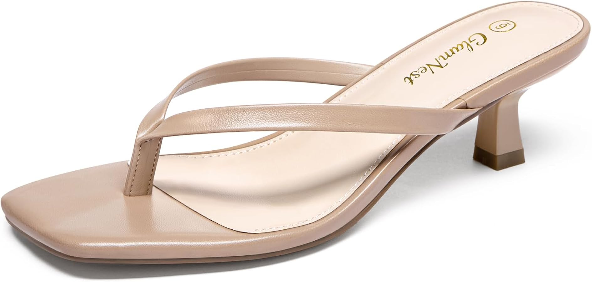 Women's Kitten Heel Sandals Square Open Toe Slip On Flip Flop Heels Comfortable 2 Inch Heeled San... | Amazon (US)