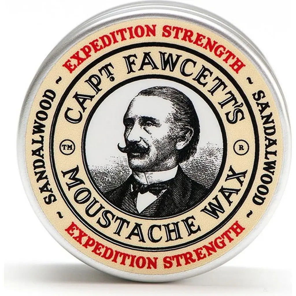 Captain Fawcett Expedition Strength Moustache Wax, 15 ml tin of firm hold sandalwood mustache wax