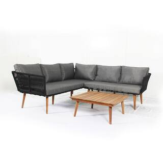 Luarca 3-Piece Wicker Patio Conversation Set with Gray Cushions | The Home Depot