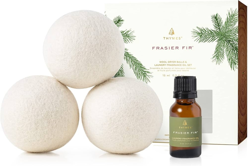 Thymes Frasier Fir Wool Dryer Balls Set – Includes 3 Wool Laundry Balls + 1 Frasier Fir Laundry... | Amazon (US)