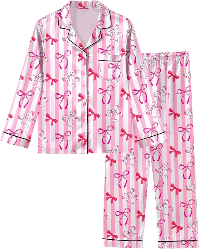 Sylfairy Girls Pajamas Silk PJS Set Satin Sleepwear Long Sleeve Jammies for Kids Button-Down Nigh... | Amazon (US)