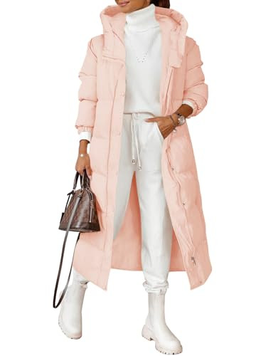 Grlasen Women Long Quilted Coat Winter Hooded Long Sleeve Button Down Puffer Padded Jacket | Amazon (US)