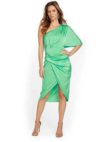 One-Shoulder Ruched Satin Dress - Do+Be - New York & Company | New York & Company