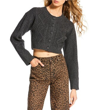 Gianni Bini Wool Blend Cable Crew Neck Long Sleeve Cardigan - S | Dillard's