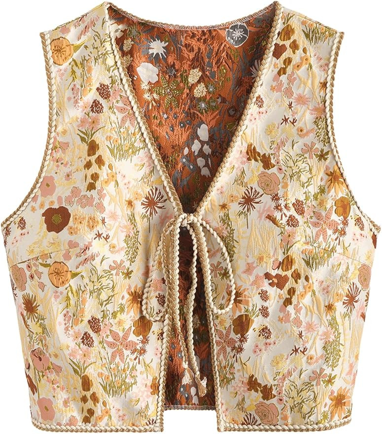 GORGLITTER Women's Sleeveless Western Rodeo Country Concert Cowgirl Outfit Tie Front Cardigan Ves... | Amazon (US)