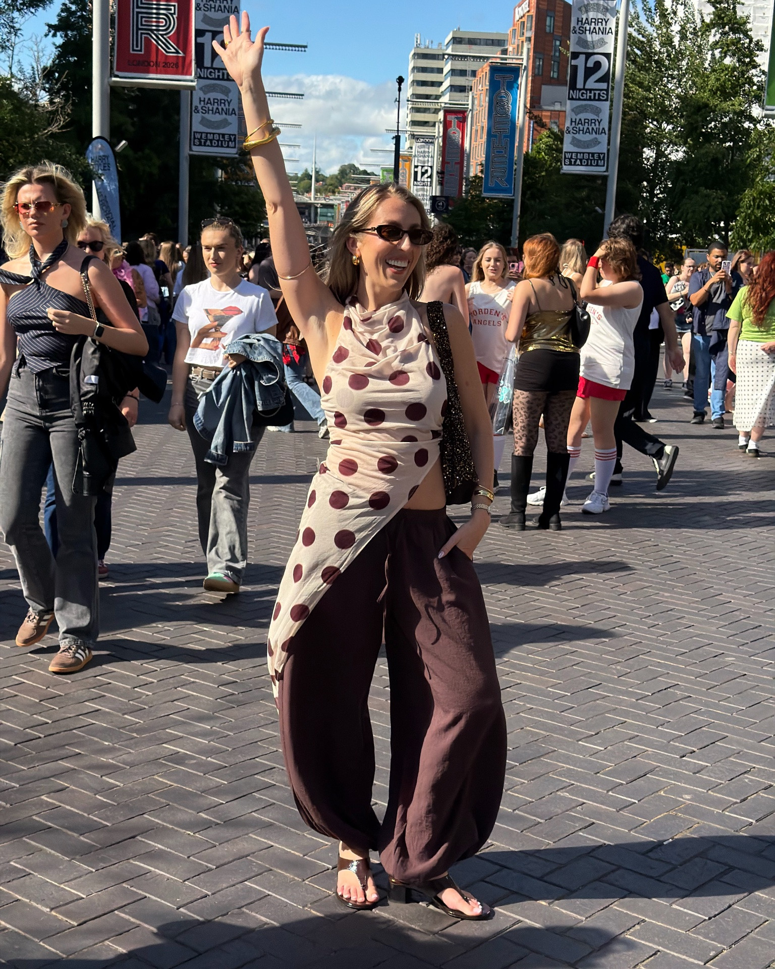 Harry Styles outfit 🤎 

Polka dot top, brown trousers, concert outfit
