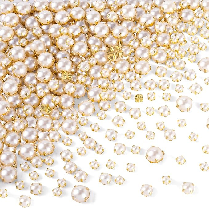 PAGOW 300PCS Sewing Pearl Beads Rhinestones Sew Flatback Half Round for Craft Garment (Gold Claw,... | Amazon (US)