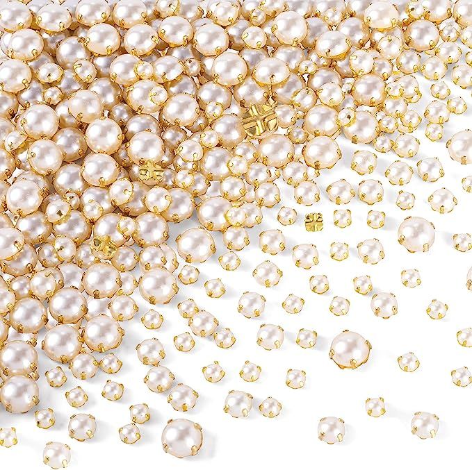 PAGOW 300PCS Sewing Pearl Beads Rhinestones Sew Flatback Half Round for Craft Garment (Gold Claw,... | Amazon (US)