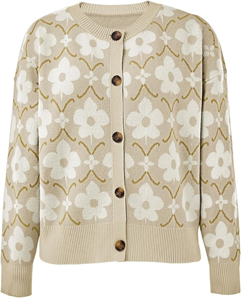 Saodimallsu Womens Floral Cardigan Sweaters Long Sleeve Open Front Button Down Knit Retro Sweater... | Amazon (US)