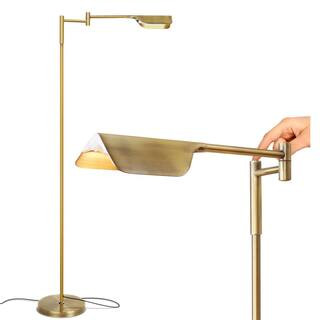 Leaf 53 in. Antique Brass Industrial 1-Light 3-Way Dimming LED Floor Lamp with Brass Metal Empire Shade | The Home Depot