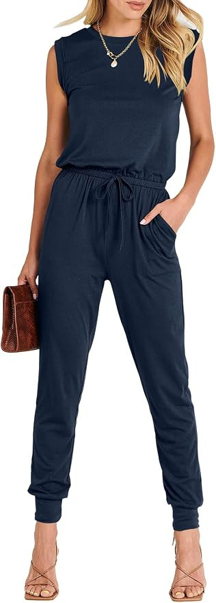 ANRABESS Women’s Summer Crewneck Sleeveless Casual Loose Stretchy Jumpsuits Rompers with Pocket... | Amazon (CA)