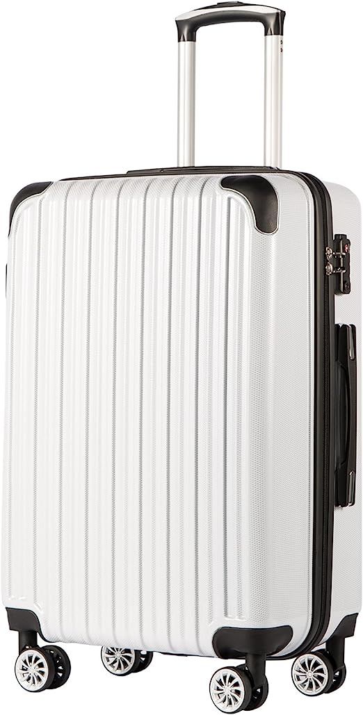 Coolife Luggage Expandable(only 28") Suitcase PC+ABS Spinner 20in 24in 28in Carry on (white grid ... | Amazon (US)