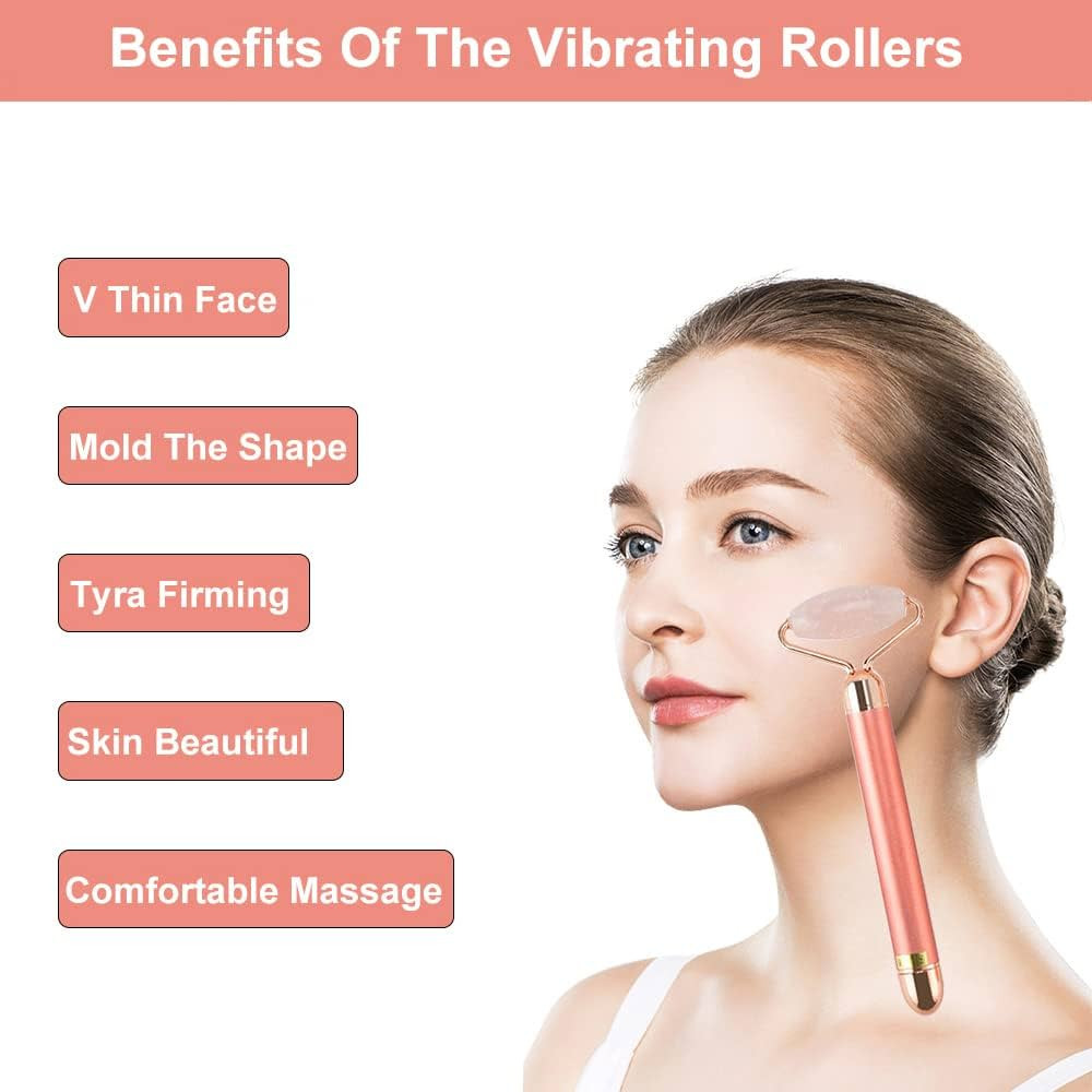 AECW 4 in 1 Rose Quartz Face Roller Jade Roller T Shape Beauty Bar 24k Golden Pulse Facial Massag... | Amazon (US)