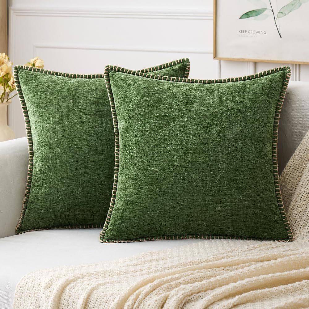 MIULEE Pack of 2 Couch Throw Pillow Covers 18x18 Inch Moss Green Farmhouse Decorative Pillow Cove... | Amazon (US)