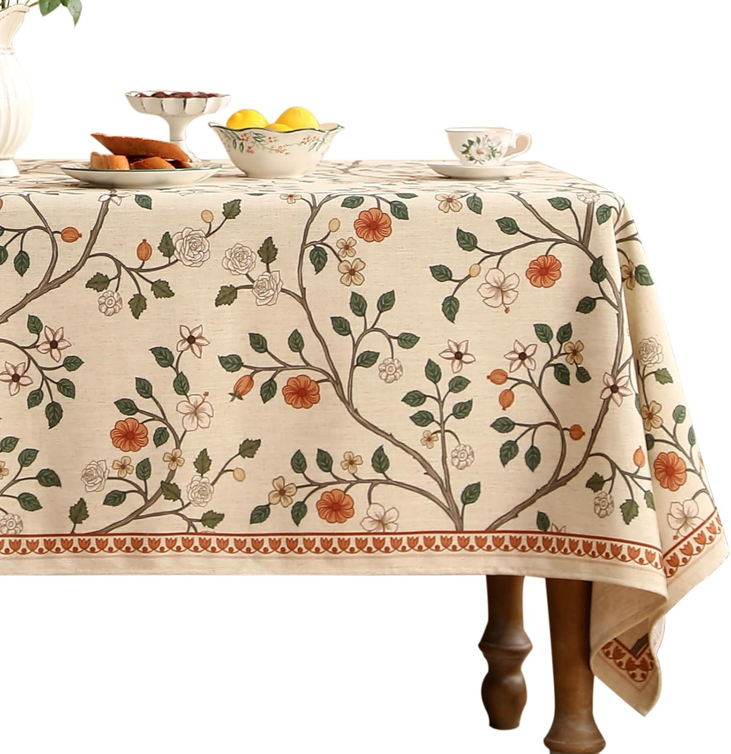 French Tablecloth for Rectangular Tables,Linen Table Cloth with Colorful Flowers and Leaves Patte... | Amazon (US)
