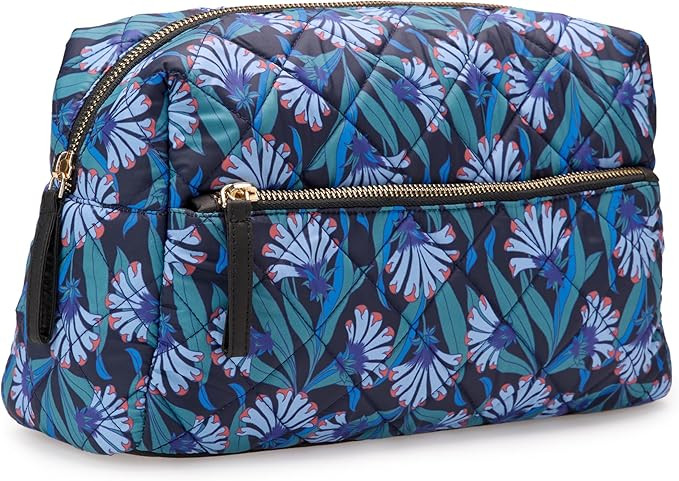 Amazon Essentials Women's Quilted Travel Makeup Bag with Mesh Compartments, Blue Floral, One Size | Amazon (US)