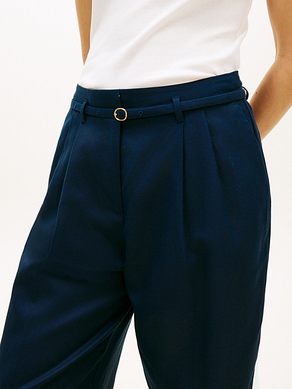 Linen Blend Belted Wide Leg Trousers | Tommy Hilfiger UK