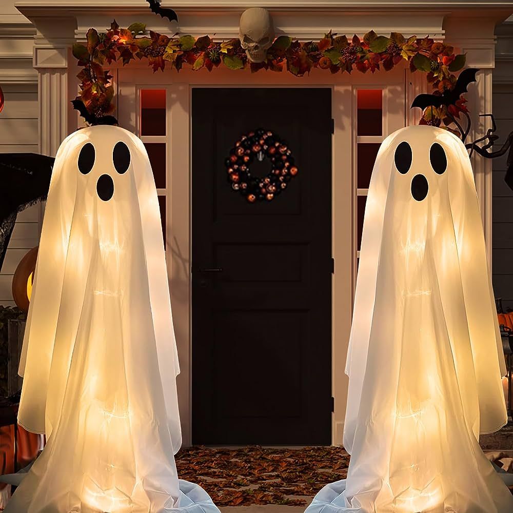 BUTTOOLS Halloween Decorations Indoor Outdoor-DIY 2PCS Large Lighted White Cloth Ghosts-Cute Ghos... | Amazon (US)