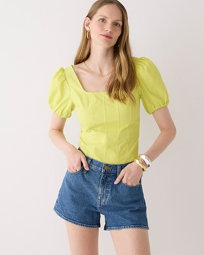 Puff-sleeve squareneck top in cotton poplin | J. Crew US