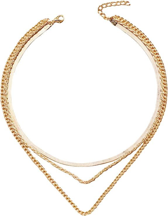 GORGLITTER Women's Gold Herringbone Necklace Plated Choker Snake Chain Necklace | Amazon (US)