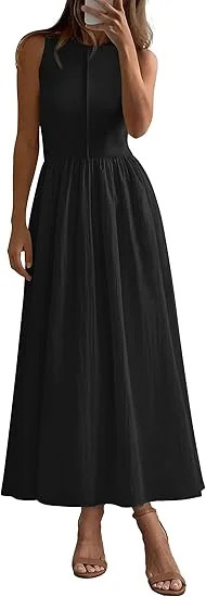PRETTYGARDEN Women Maxi Dresses Summer Casual Sleeveless Patchwork Knit Tank Dress Flowy Beach Su... | Walmart (US)