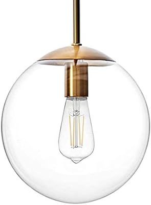 MOTINI Large Globe Pendant Light Fixture 10 Inch, Gold Brushed Brass with Clear Glass Shade, Sing... | Amazon (US)