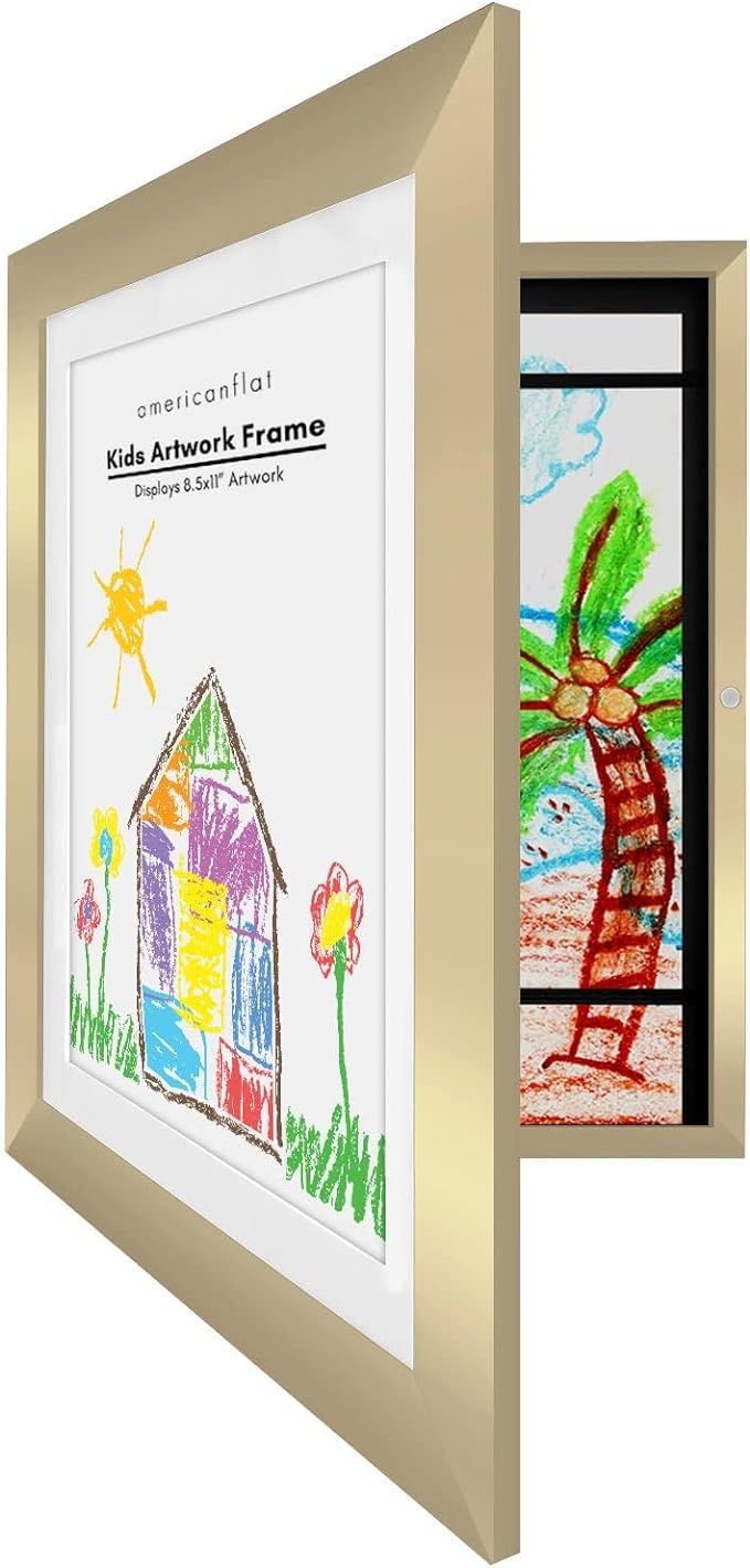 Americanflat Front Loading Kids Art Frame in Gold - 8.5x11 Picture Frame with Mat and 10x12.5 Wit... | Amazon (US)