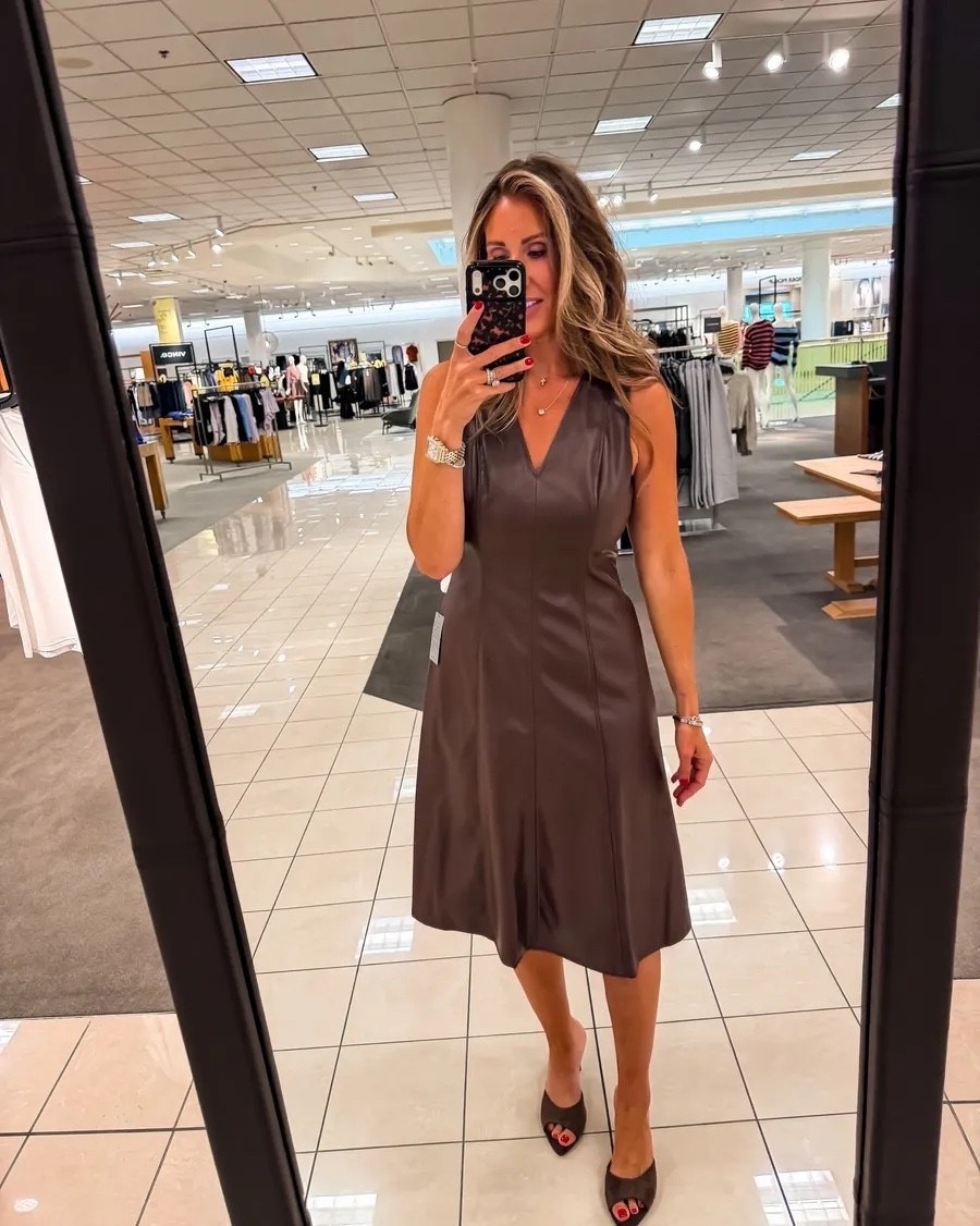 This faux leather dress is one of those pieces that looks far more expensive than it is. The tailored fit, flattering V-neckline, and rich chocolate brown color make it an easy choice for work, dinner, or fall events with just a change of shoes and accessories.

Size M/8

faux leather dress, brown midi dress, fall fashion, workwear, office outfit, date night outfit, elevated style, Nordstrom finds, fall wardrobe, TheMomInStyle

#LTKootd #LTKSaleAlert #LTKOver40