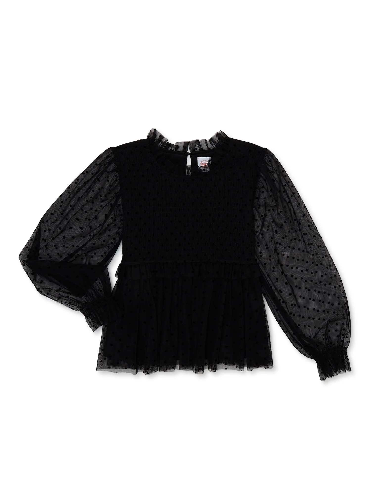 Wonder Nation Girls Long Sleeve Tulle Polka Dot Top, Sizes 4-18 & Plus | Walmart (US)