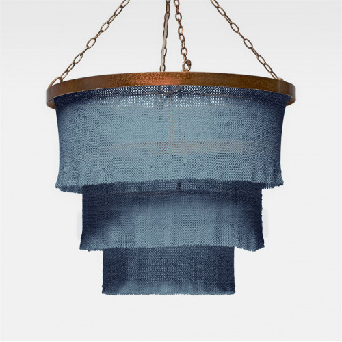 Made Goods Patricia Round Chandelier 30"Dx25"H Dusty Blue/Gold Coco Beads/Metal | Gracious Style