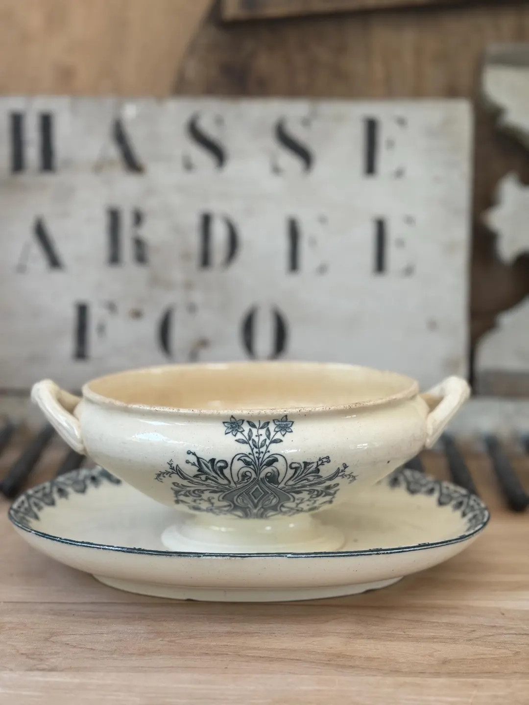 Antique French Gravy Boat | Salins Alhambra Blue & White Transferware | Vintage French Tableware ... | Etsy (US)